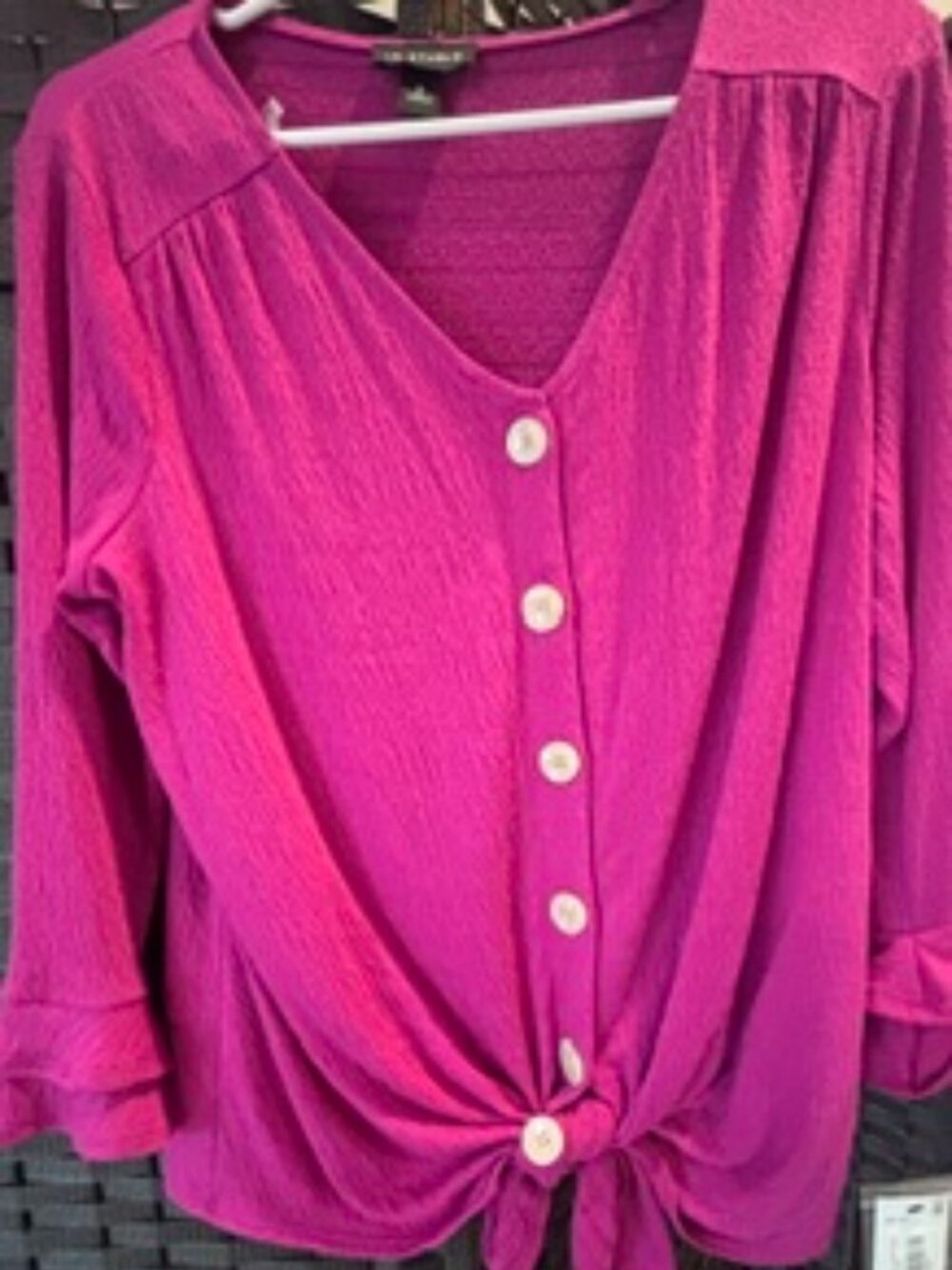 NWT I.N. Studio Tie Front Blouse | Bright Pink | Medium